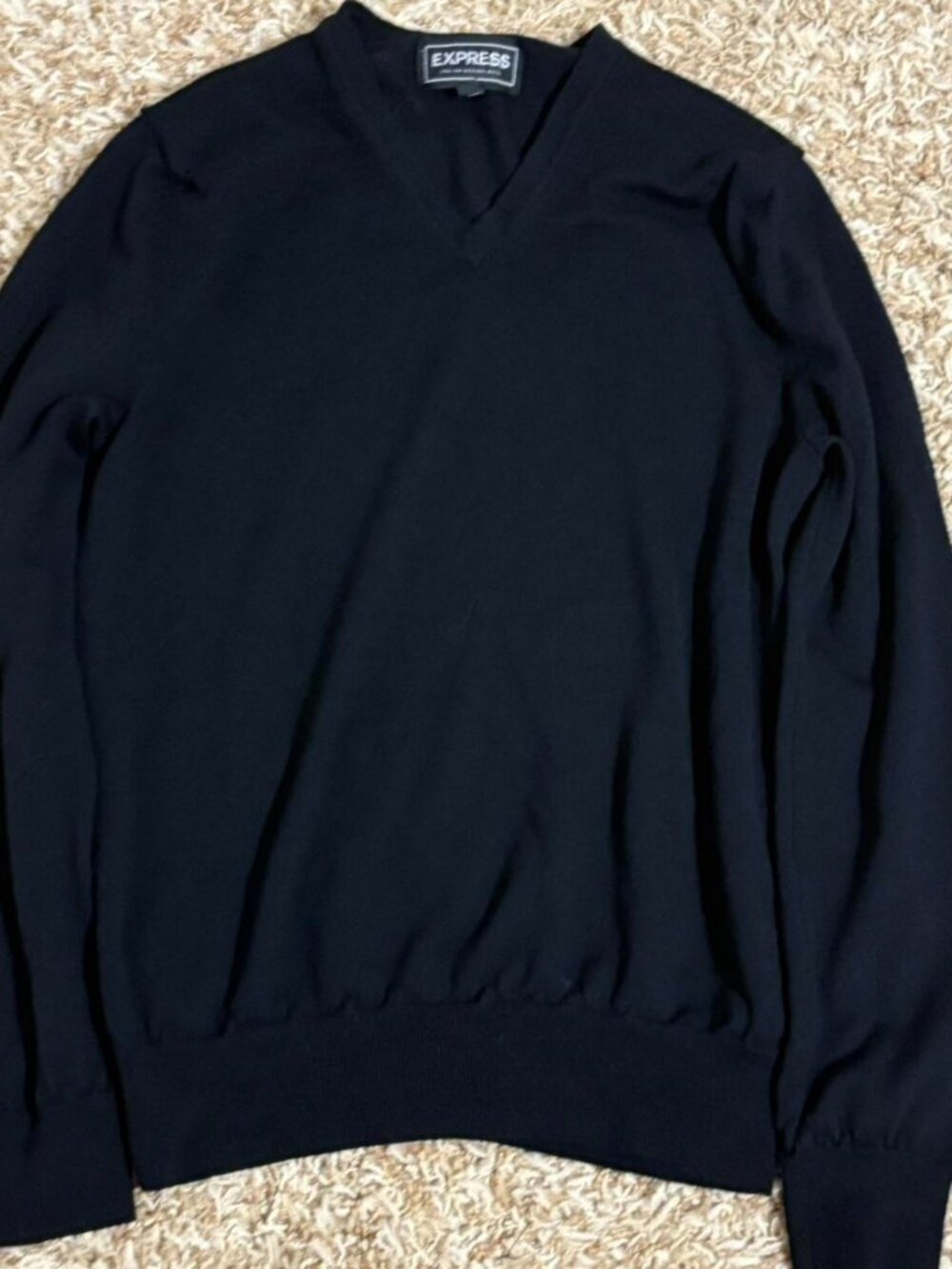 Express Black Merino Wool Sweater Womens M Preppy Minimalist Knit